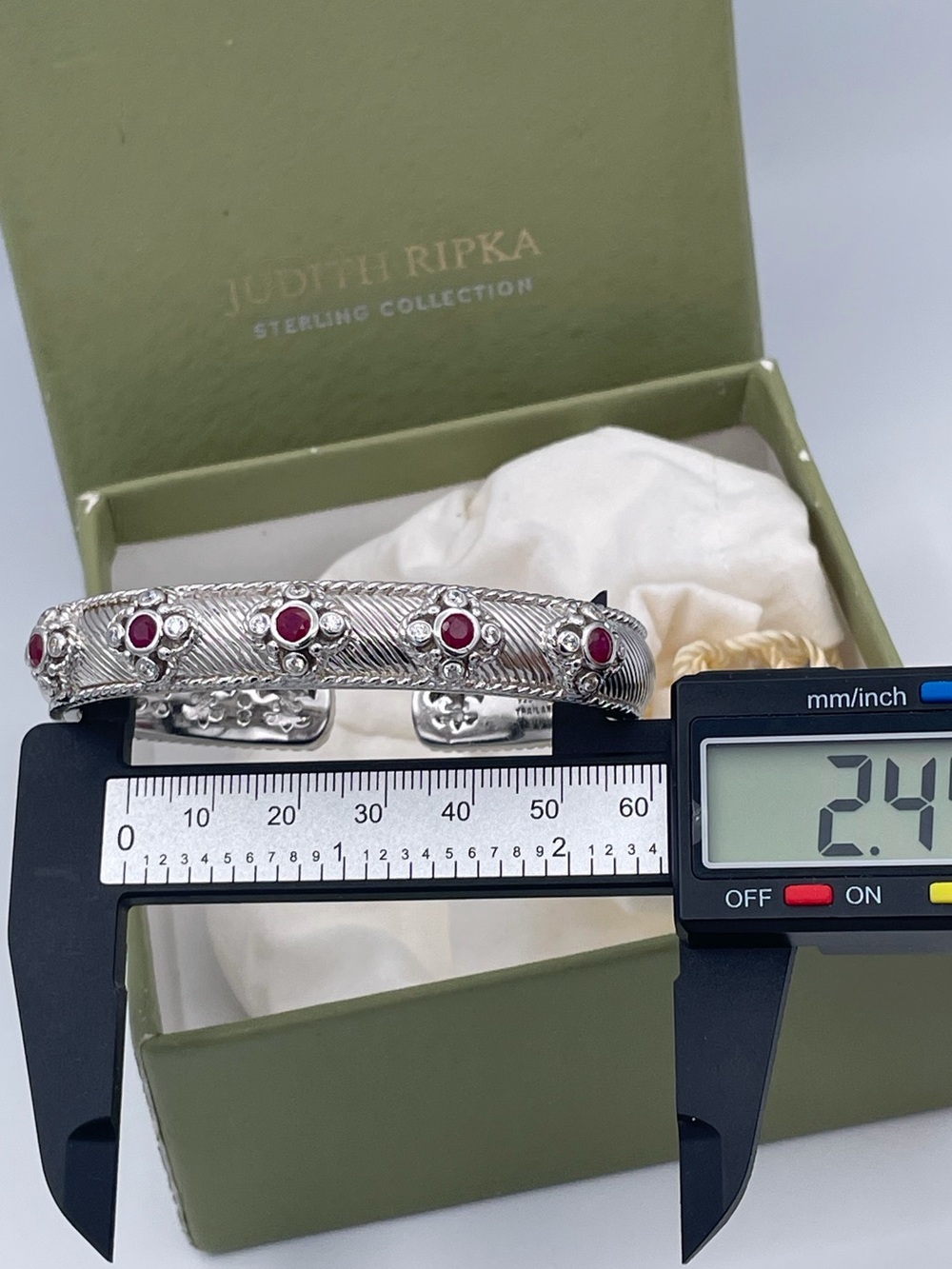 Judith Ripka Sterling Silver Ruby Cuff Bracelet Thailand QVC Era Heavy 56.4g - Picture 8 of 11